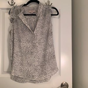 Loft black and white dotted sleeveless blouse with ruffle sleeves (S)